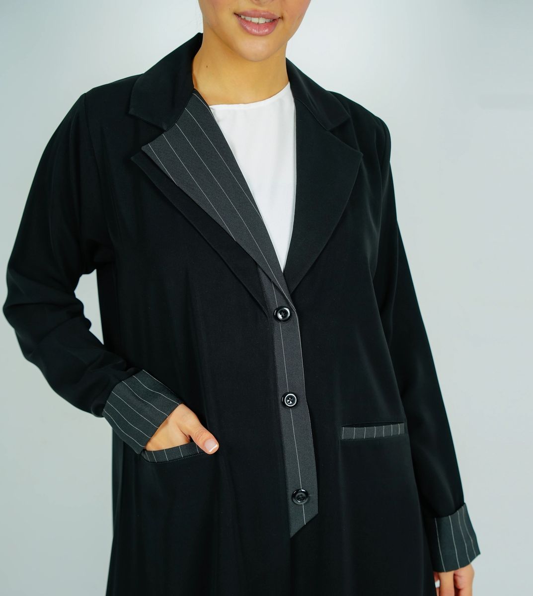 Stylish Blazer Abaya With Button Style Rosette Abaya - Women's Abayas 1