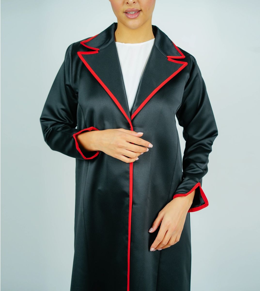 Stylish Blazer Abaya With Orange Style Line Rosette Abaya - Women's Abayas 1