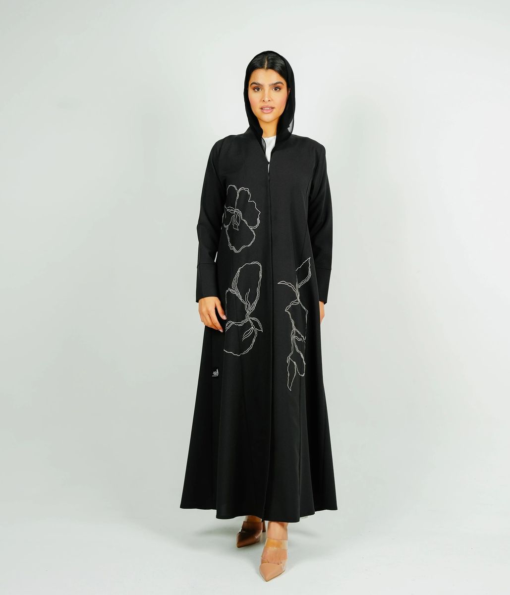 Embellishment Abaya With Embroidered Flower Design Rosette Abaya - Women's Abayas 11