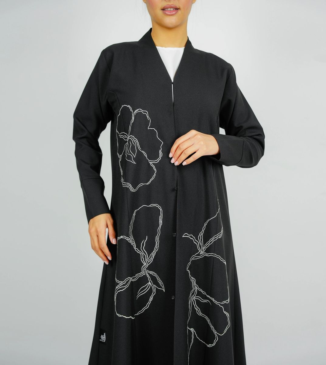 Embellishment Abaya With Embroidered Flower Design Rosette Abaya - Women's Abayas 1