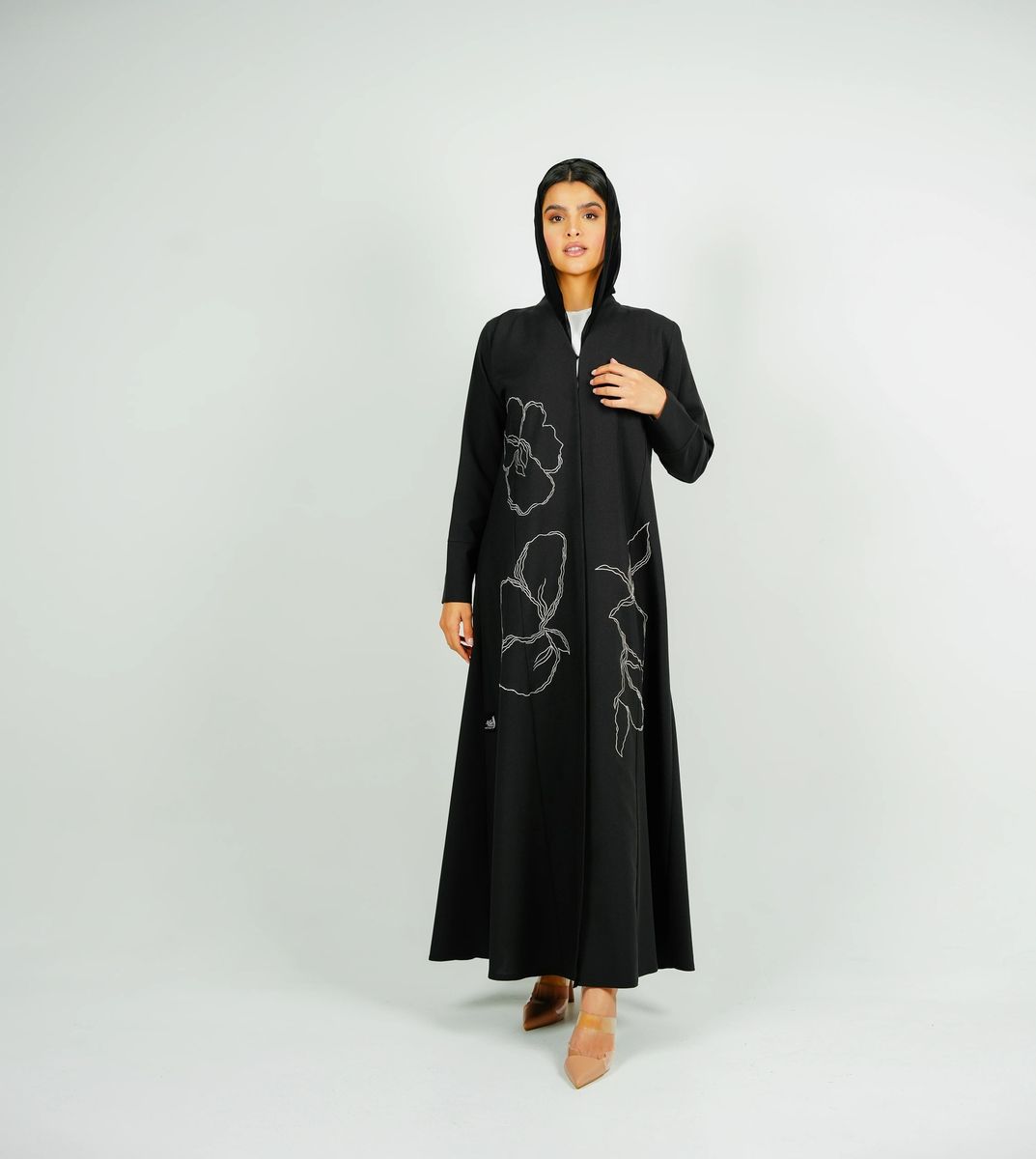 Embellishment Abaya With Embroidered Flower Design Rosette Abaya - Women's Abayas 3