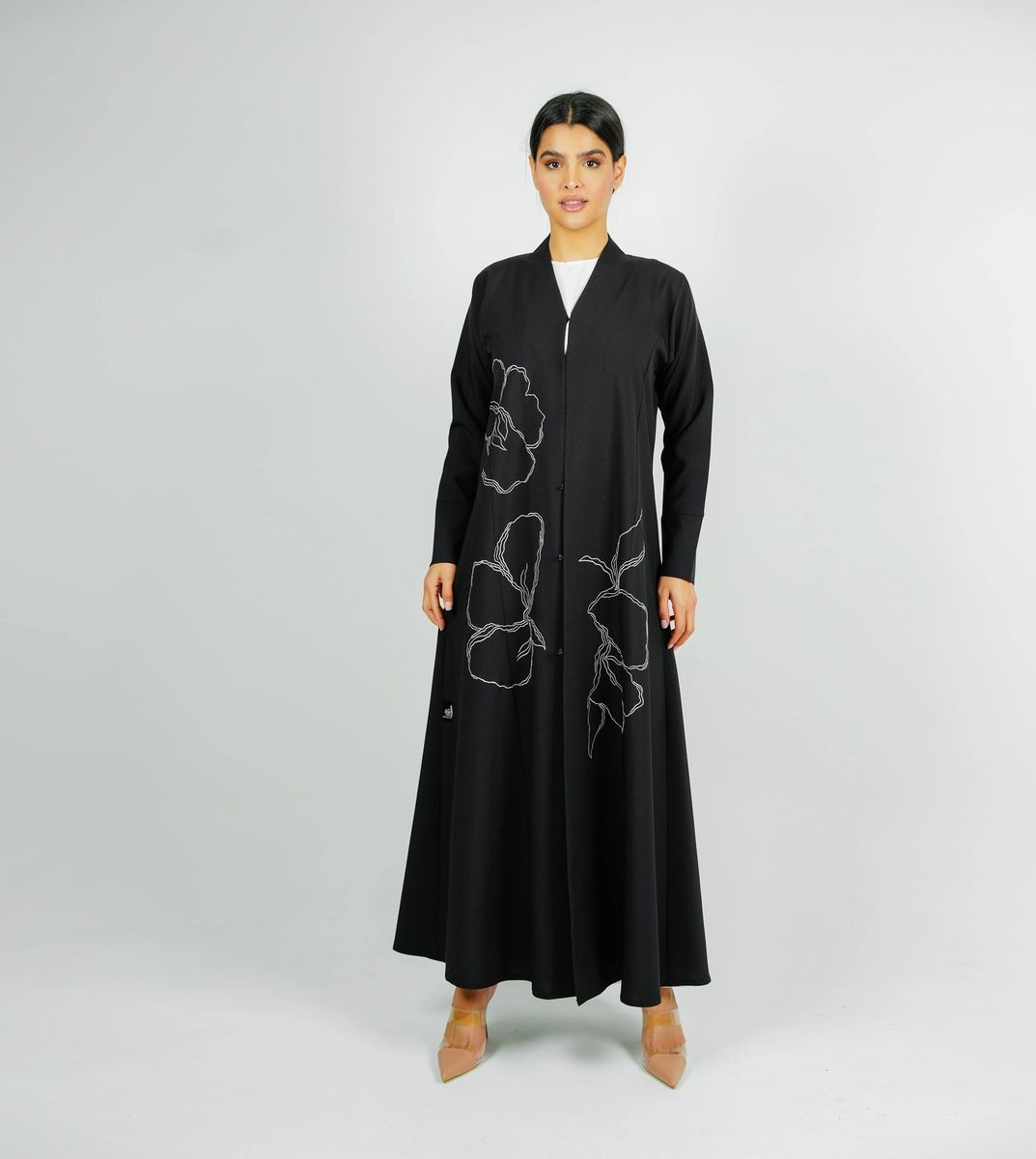 Embellishment Abaya With Embroidered Flower Design Rosette Abaya - Women's Abayas 4