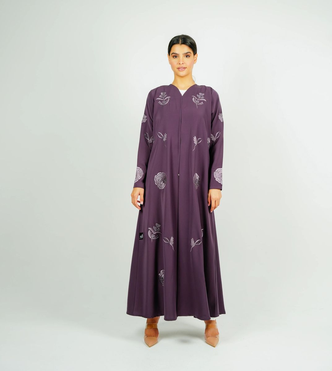 Stylish Abaya With Embroidery Style - Purple Rosette Abaya - Women's Abayas 10