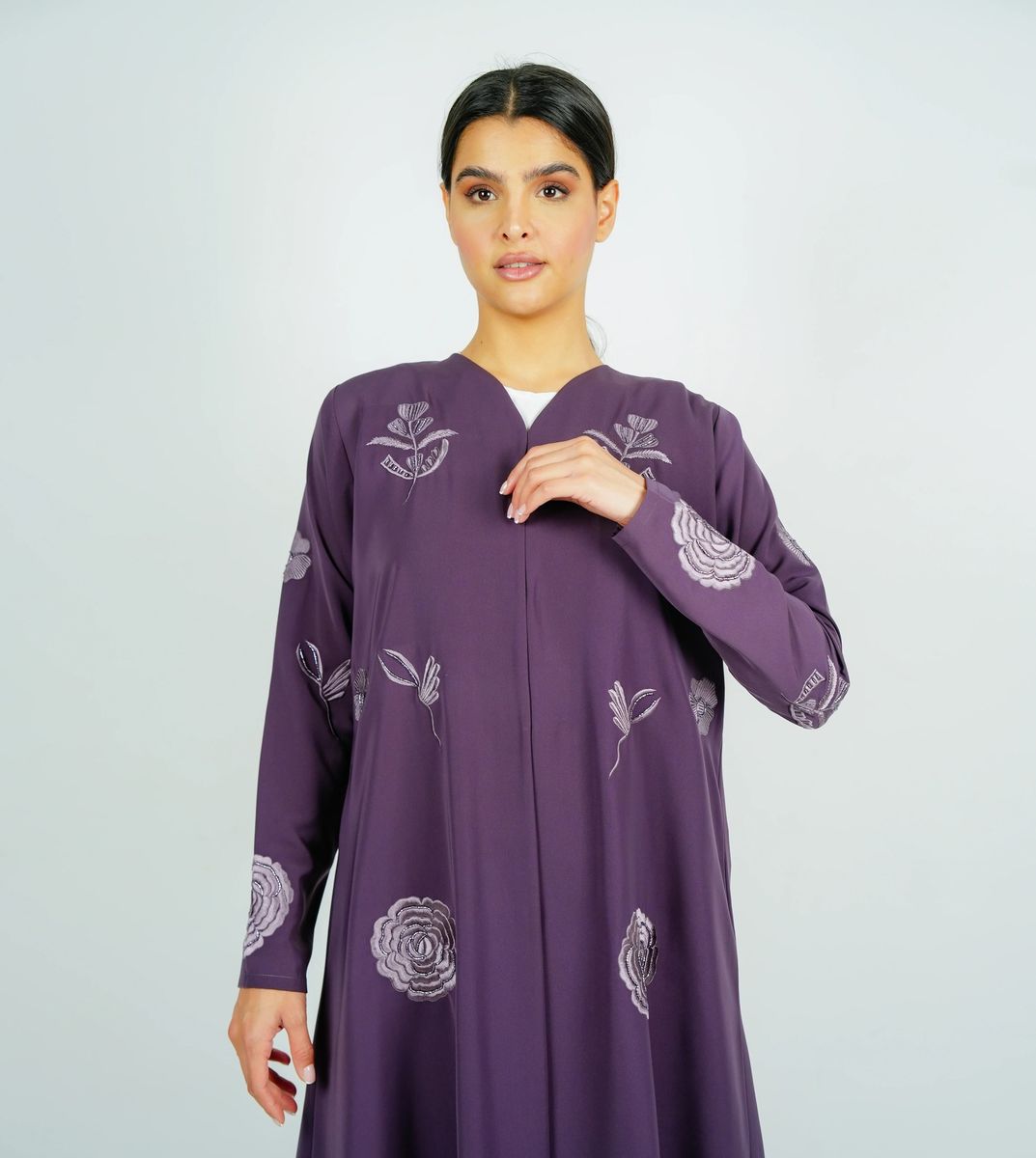 Stylish Abaya With Embroidery Style - Purple Rosette Abaya - Women's Abayas 1