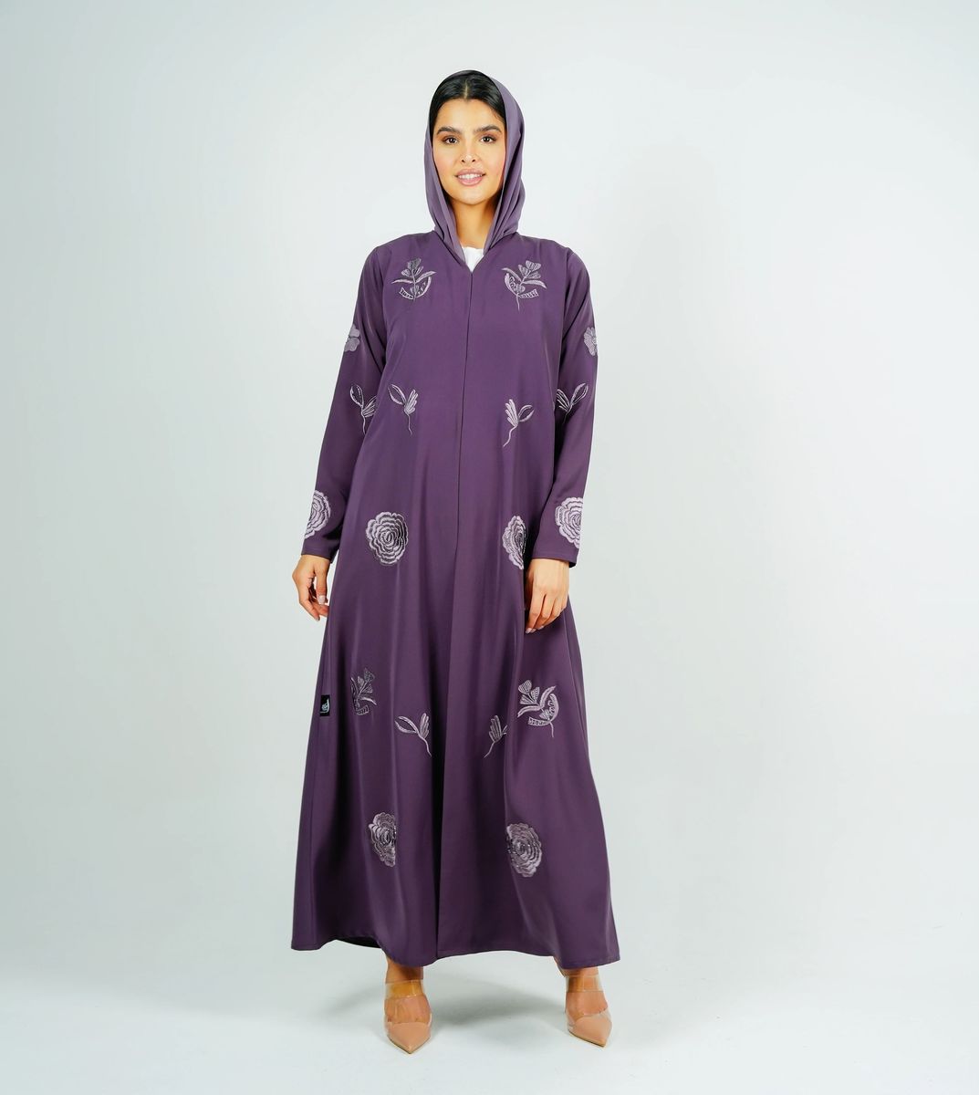 Stylish Abaya With Embroidery Style - Purple Rosette Abaya - Women's Abayas 3