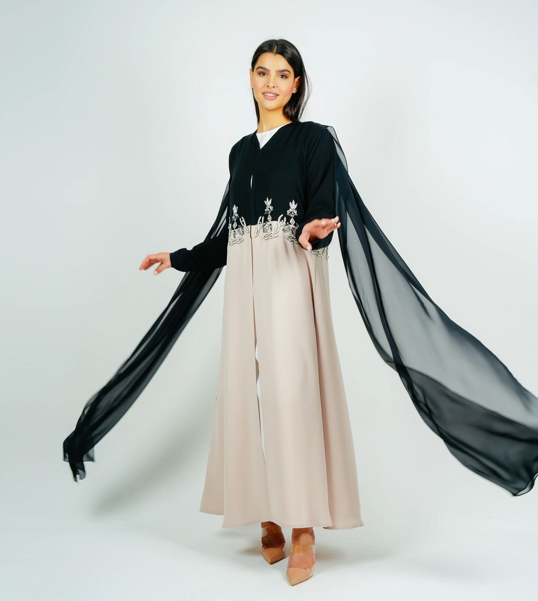 Luxury Stylish Embroidery Abaya With Flowing Chiffon Back Side Rosette Abaya - Women's Abayas 11