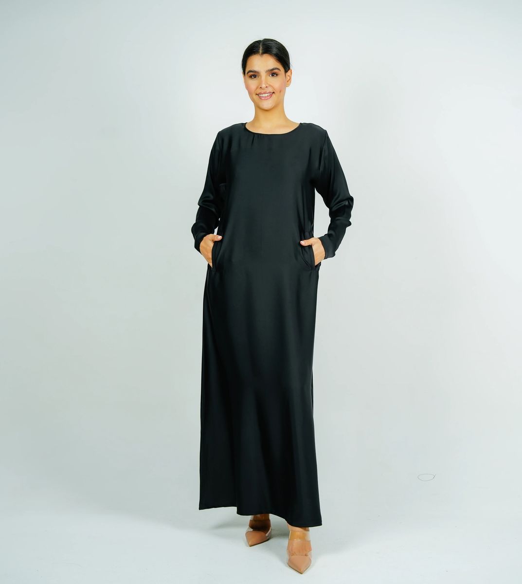 Inner Dress With Pocket Style - Black Rosette Abaya - Women's Abayas 8