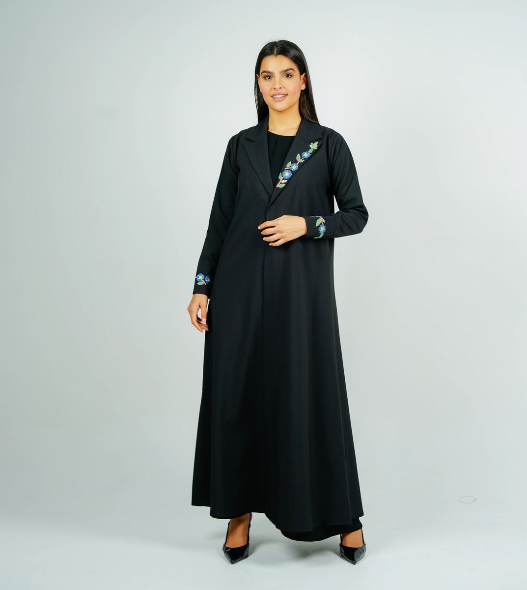 Blazer With Unique Design Featuring Colorful Embroidery Rosette Abaya - Women's Abayas 11