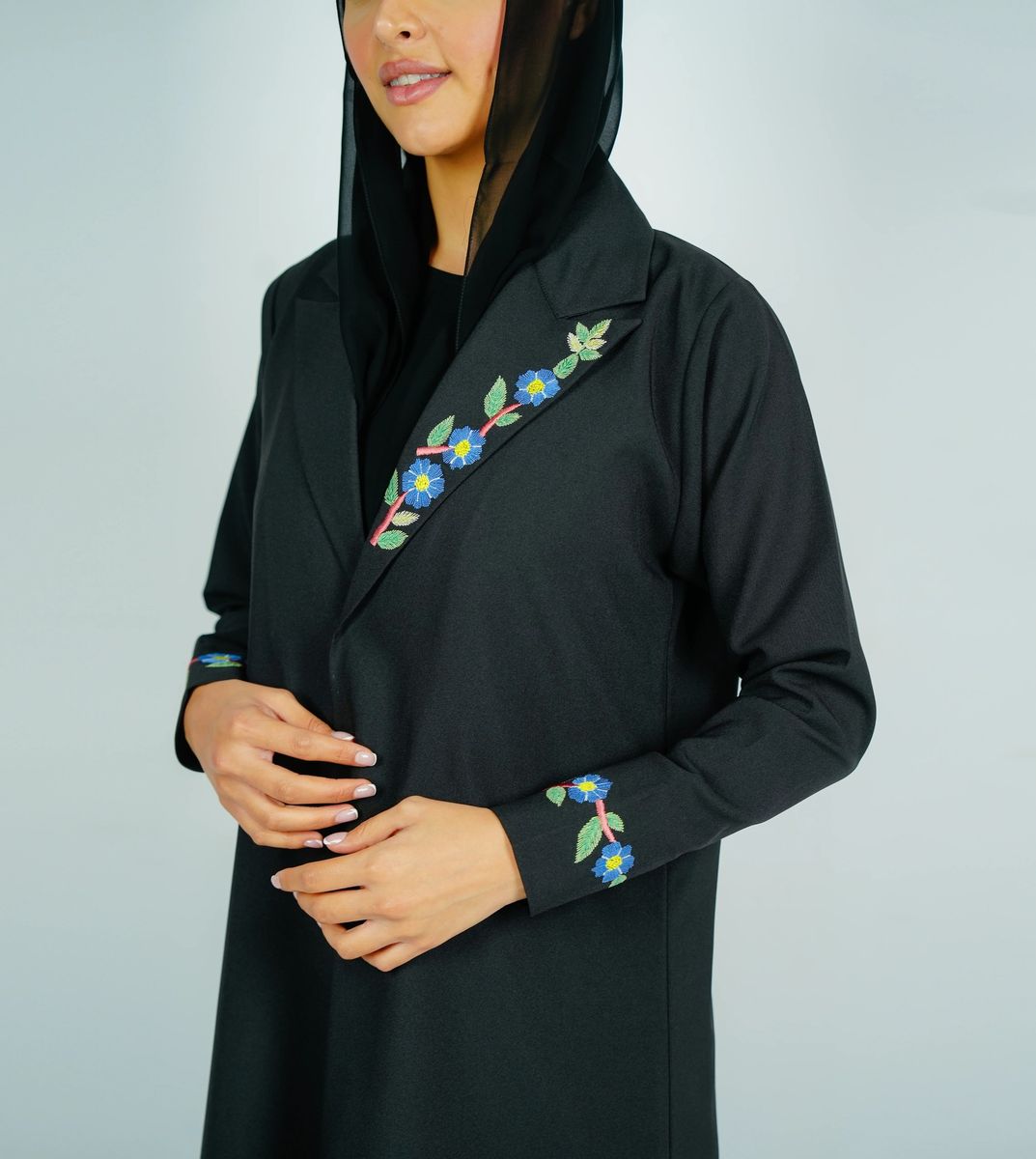 Blazer With Unique Design Featuring Colorful Embroidery Rosette Abaya - Women's Abayas 1