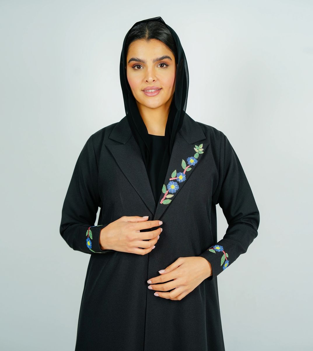 Blazer With Unique Design Featuring Colorful Embroidery Rosette Abaya - Women's Abayas 3