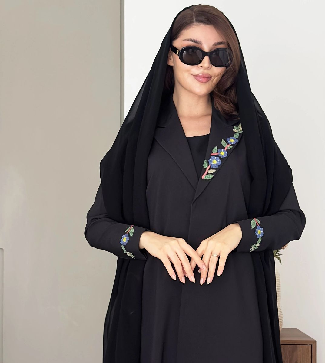 Blazer With Unique Design Featuring Colorful Embroidery Rosette Abaya - Women's Abayas 4