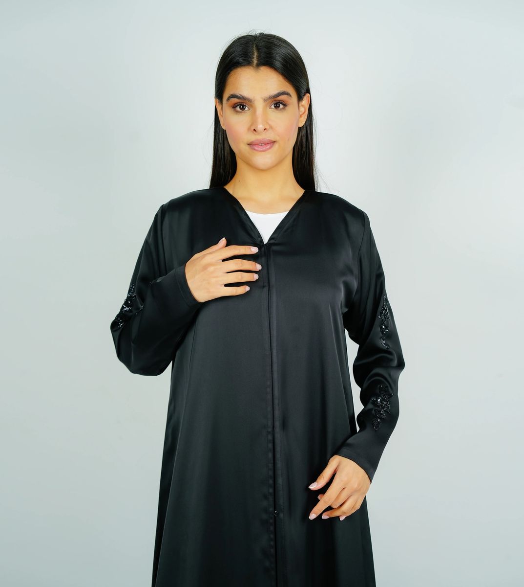 Abaya With Embroidery Sleeves Design Rosette Abaya - Women's Abayas 1