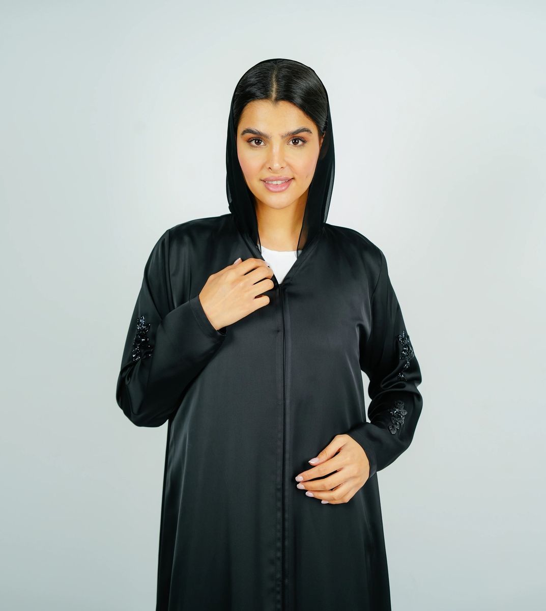 Abaya With Embroidery Sleeves Design Rosette Abaya - Women's Abayas 4