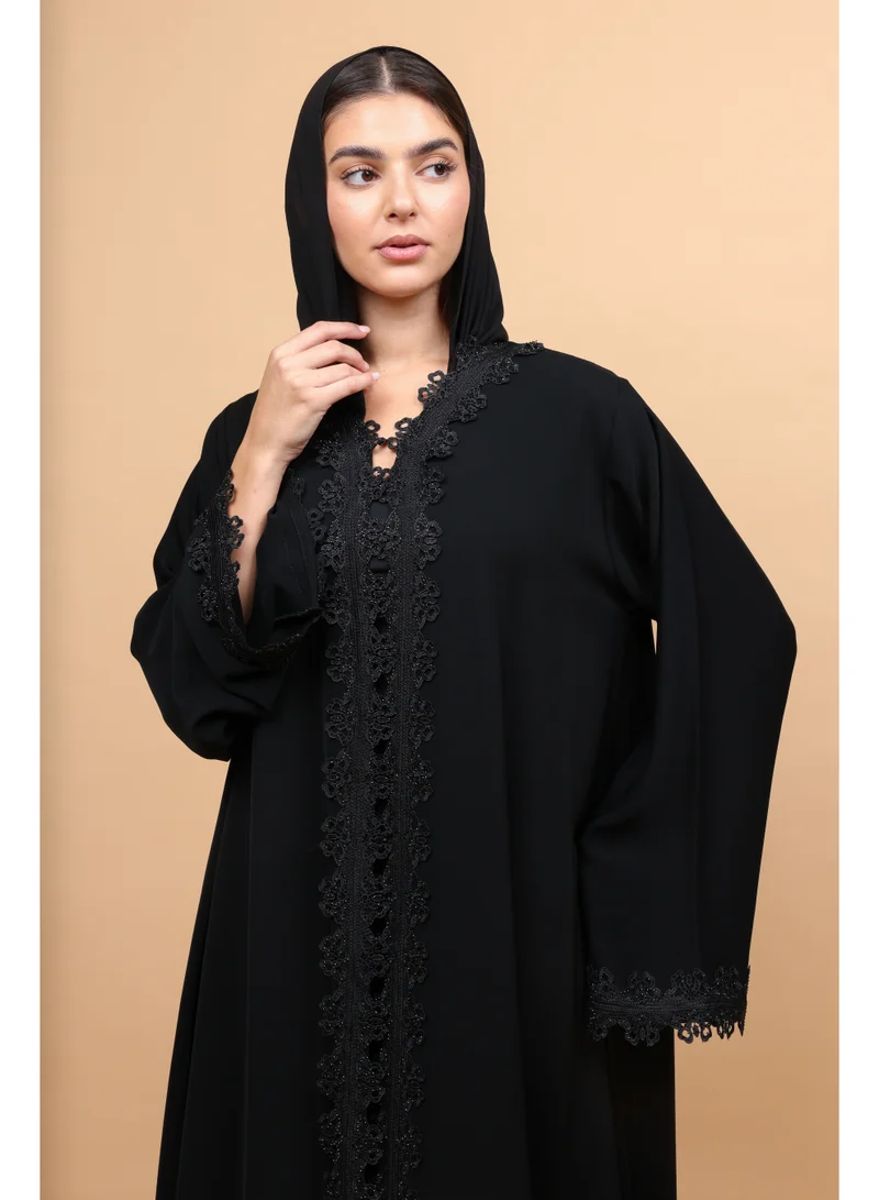 Obsidian Royale Lace-Front Abaya ABY1247