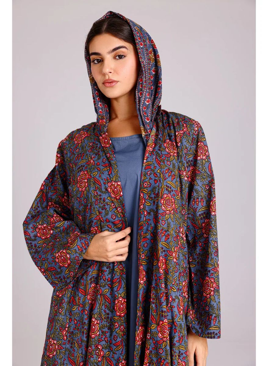 Beautiful Orange Flowers Prints Abaya Blue ABY1217