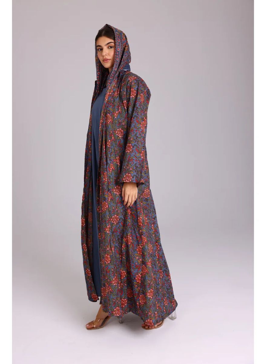 Beautiful Orange Flowers Prints Abaya Blue ABY1217