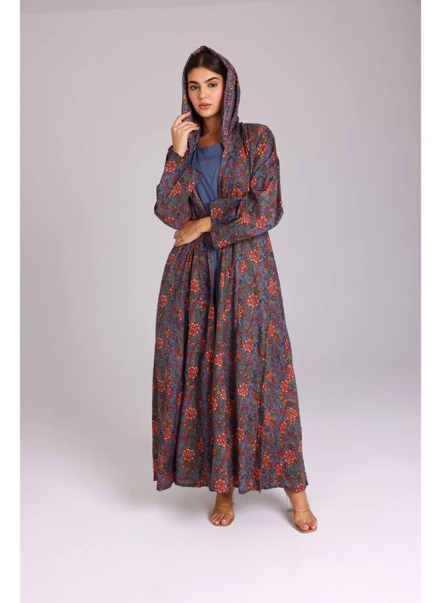 Beautiful Orange Flowers Prints Abaya Blue ABY1217