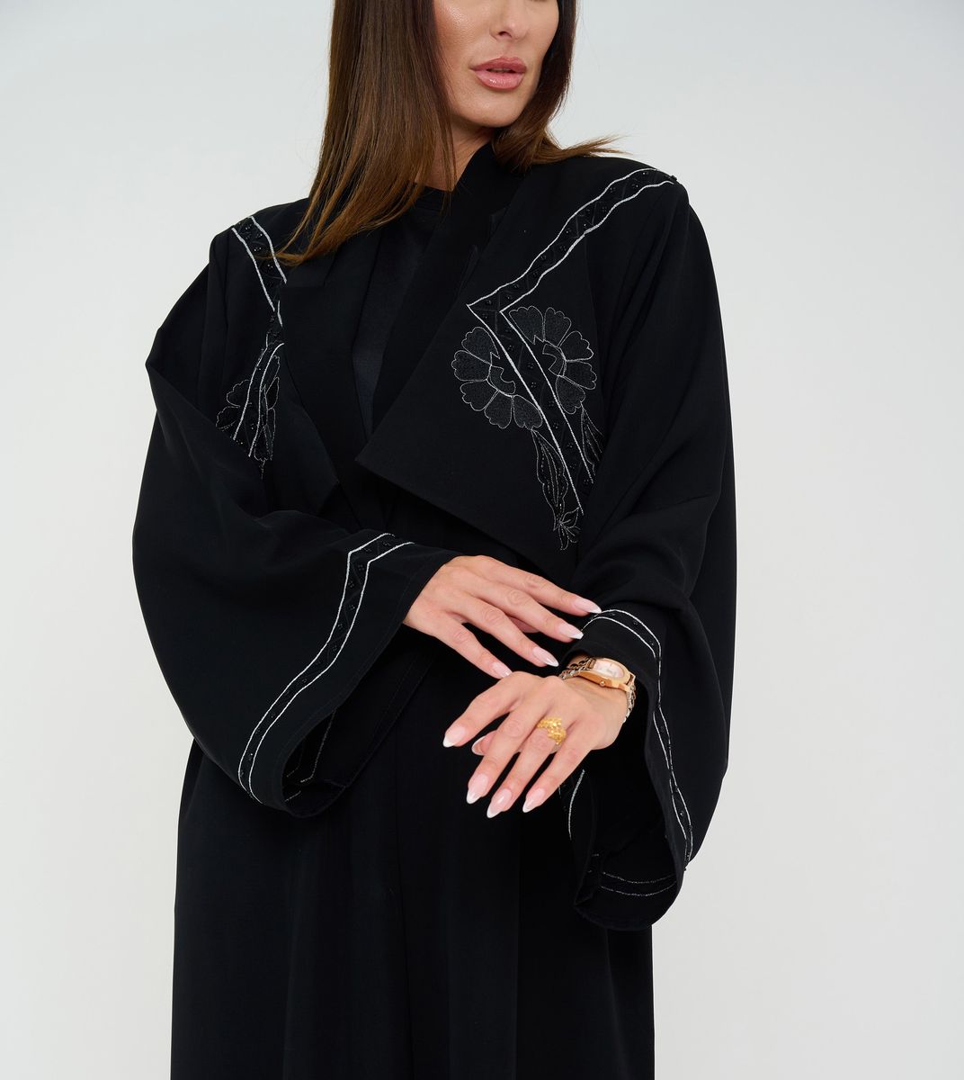 Black Open Abaya With Embroidery Jacket Design