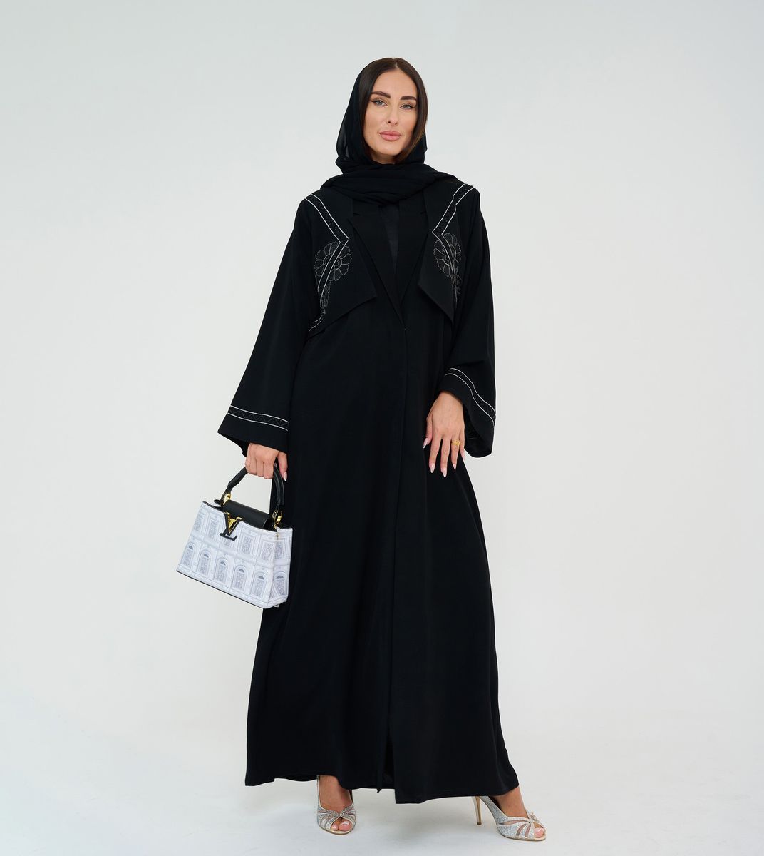 Black Open Abaya With Embroidery Jacket Design