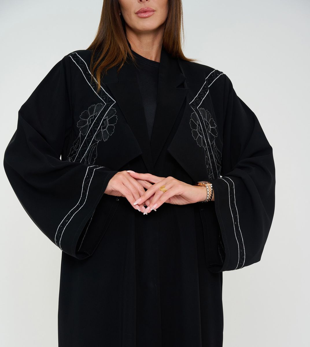 Black Open Abaya With Embroidery Jacket Design