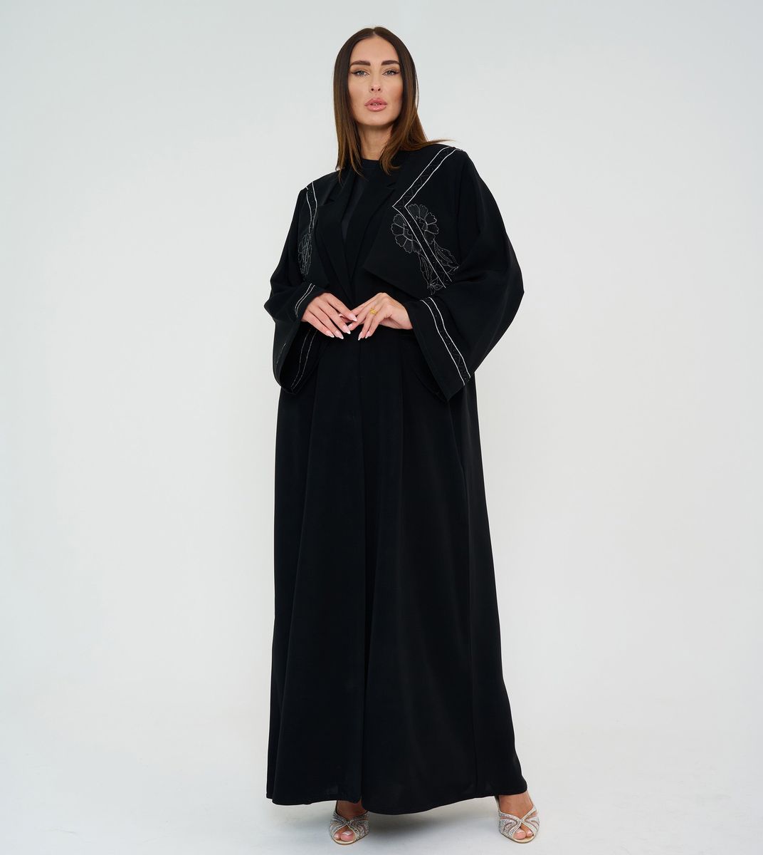 Black Open Abaya With Embroidery Jacket Design