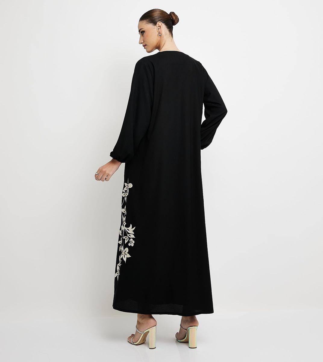 Embellished Abaya With Embroidery With Elastic Sleeves Embellished Abaya With Embroidery With Elastic Sleeves