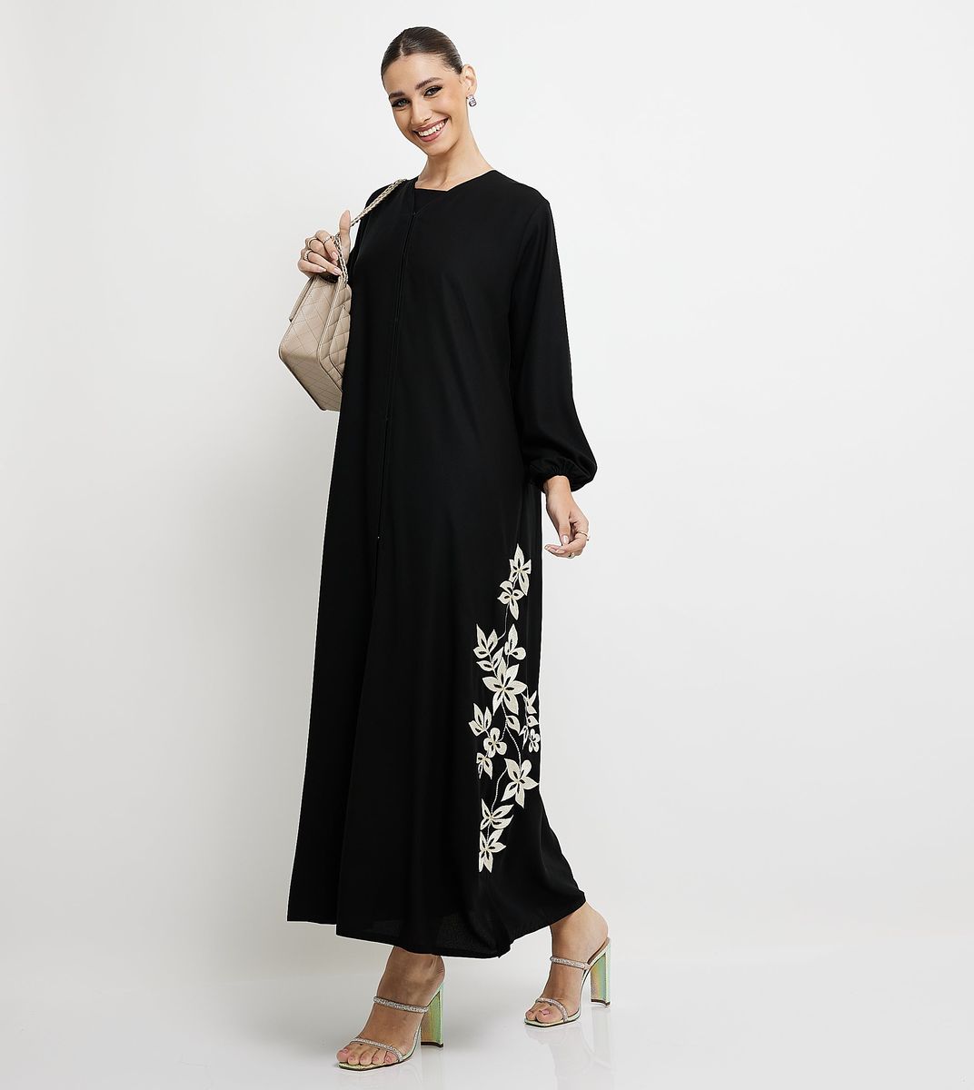 Embellished Abaya With Embroidery With Elastic Sleeves Embellished Abaya With Embroidery With Elastic Sleeves