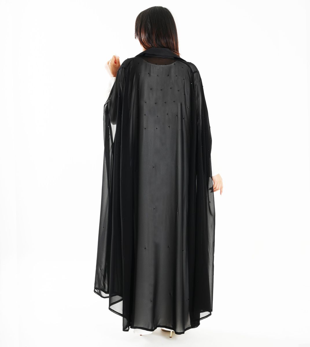 Elegant Chiffon Black Abaya With Embroidered Jacket Collar Design