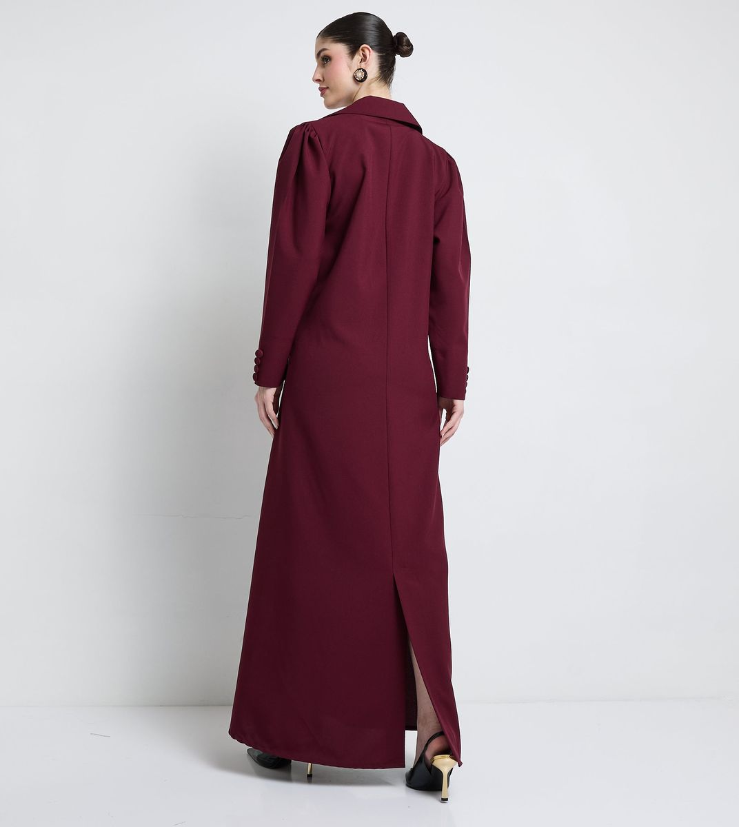 Elegant Blazer Abaya With Button Detail - Burgundy