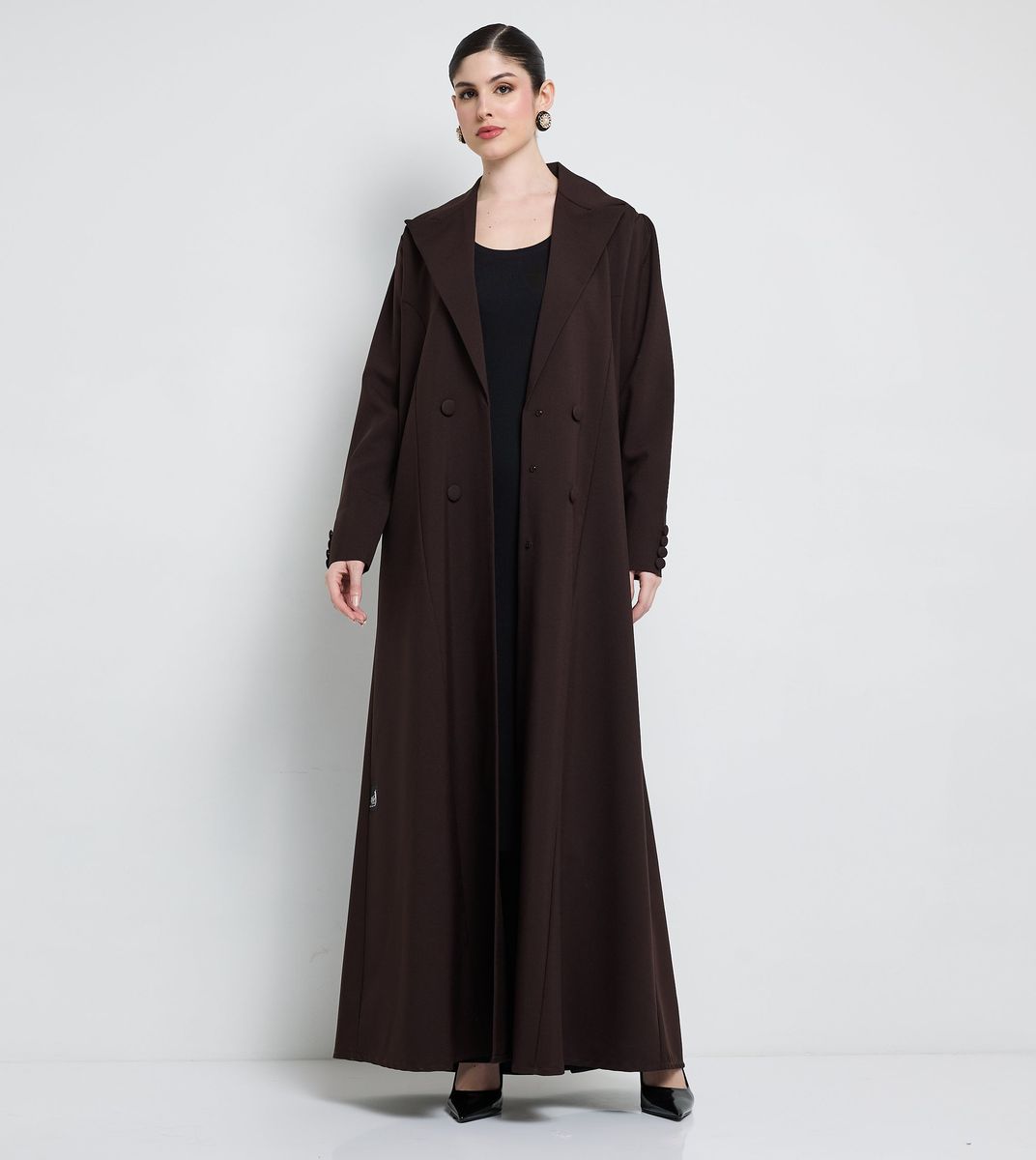 Elegant Blazer Abaya With Button Detail - Brown