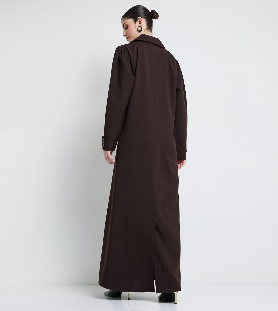 Elegant Blazer Abaya With Button Detail - Brown