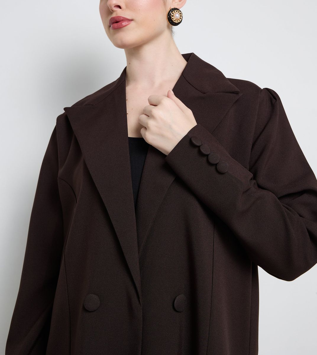 Elegant Blazer Abaya With Button Detail - Brown