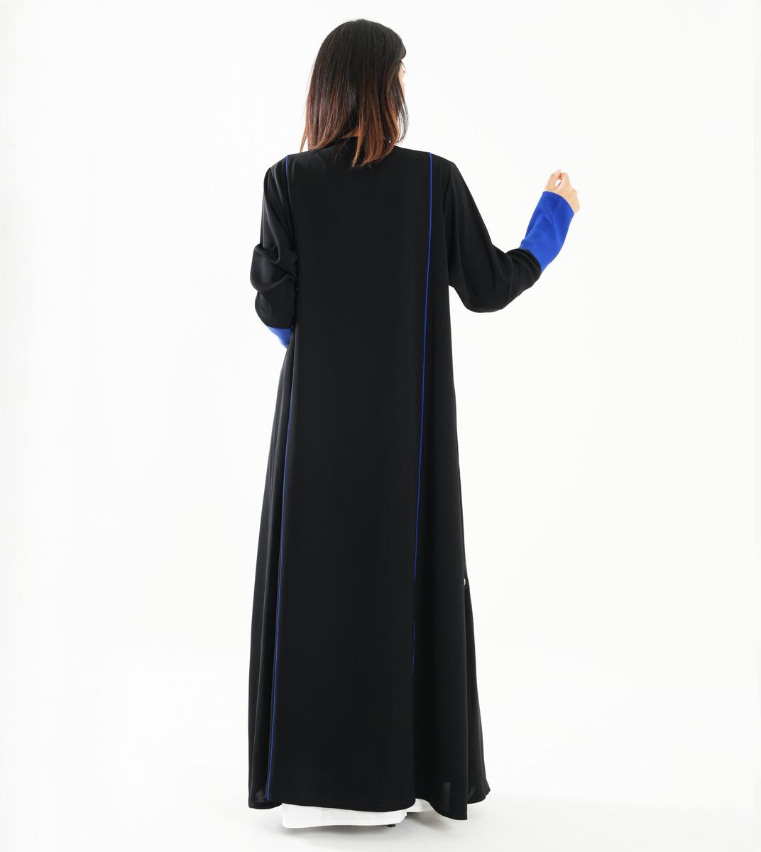 Open Abaya With Blue Piping Long Sleeves
