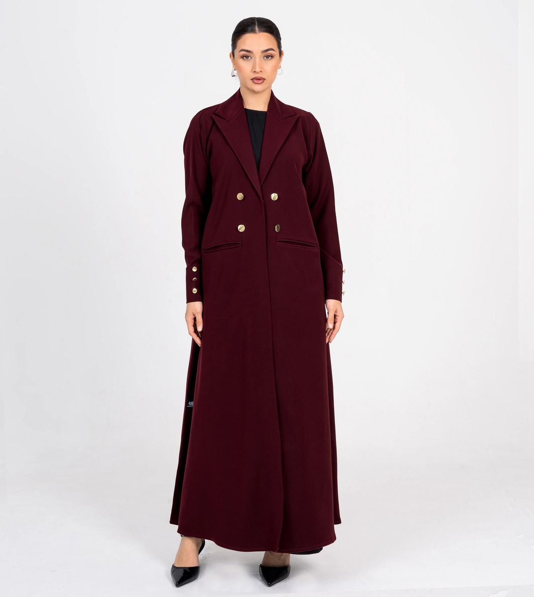 Burgundy Blazer Abaya With Button Style Rosette Abaya - Women's Abayas 10