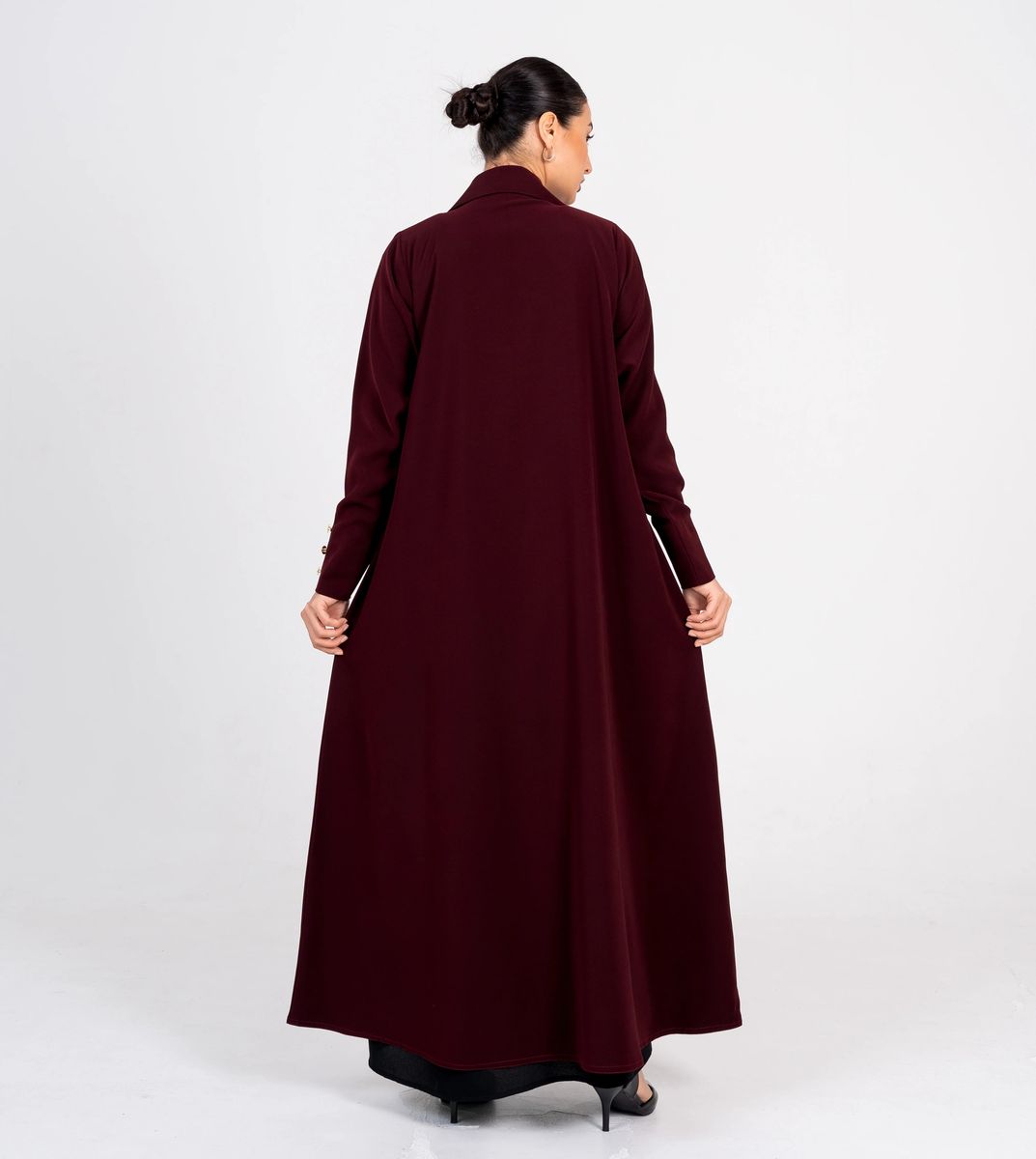 Burgundy Blazer Abaya With Button Style Rosette Abaya - Women's Abayas 3