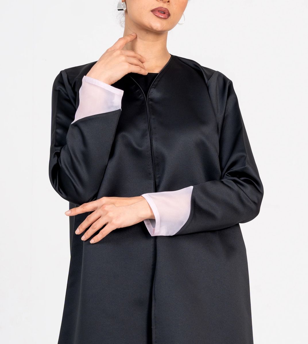 Abaya With Organza Design Rosette Abaya - Women's Abayas 1