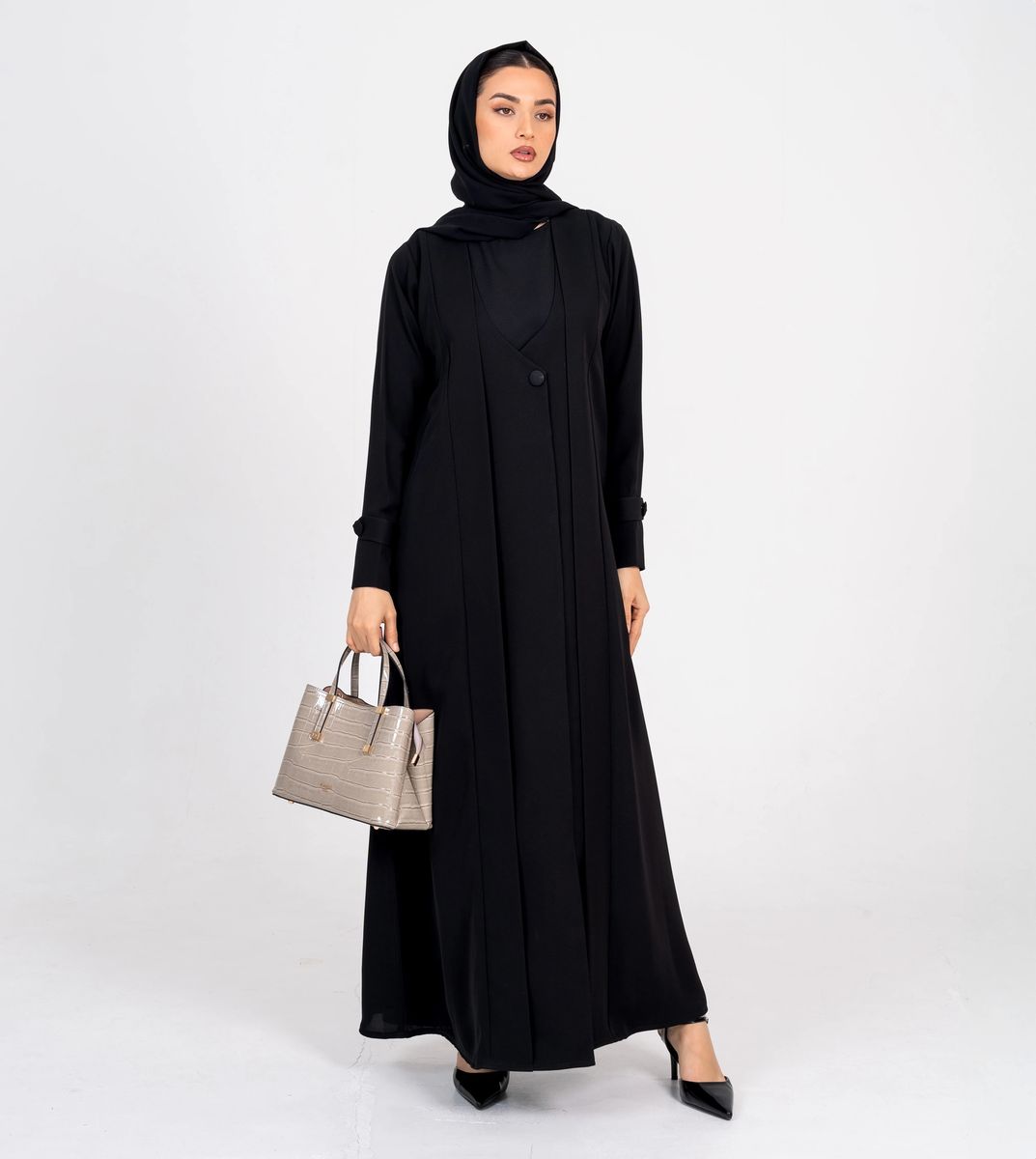 Blazer Abaya With Button Style and Wide Neck Rosette Abaya - Women's Abayas 3