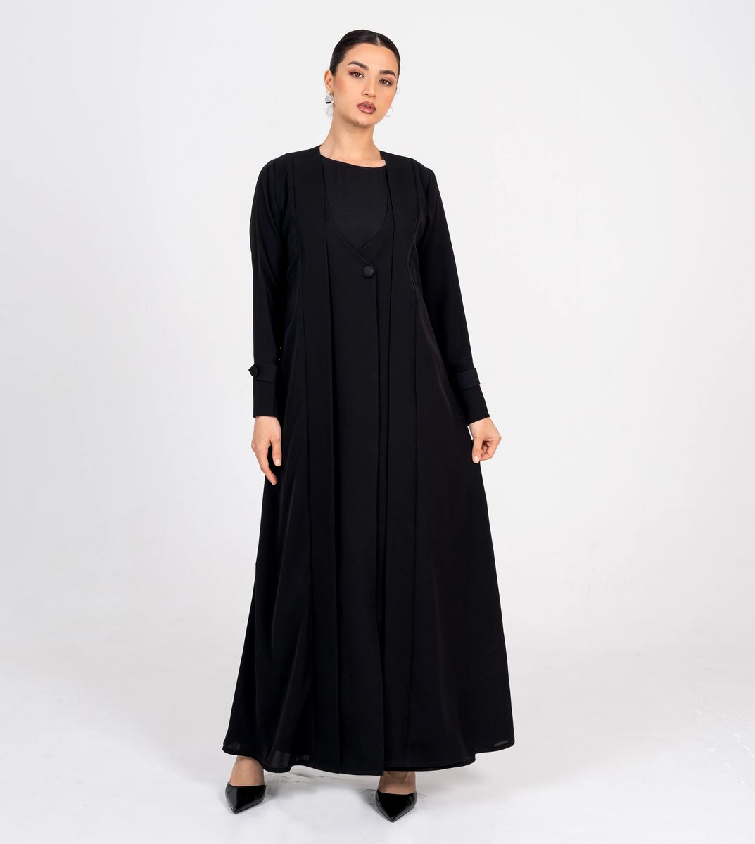 Blazer Abaya With Button Style and Wide Neck Rosette Abaya - Women's Abayas 9