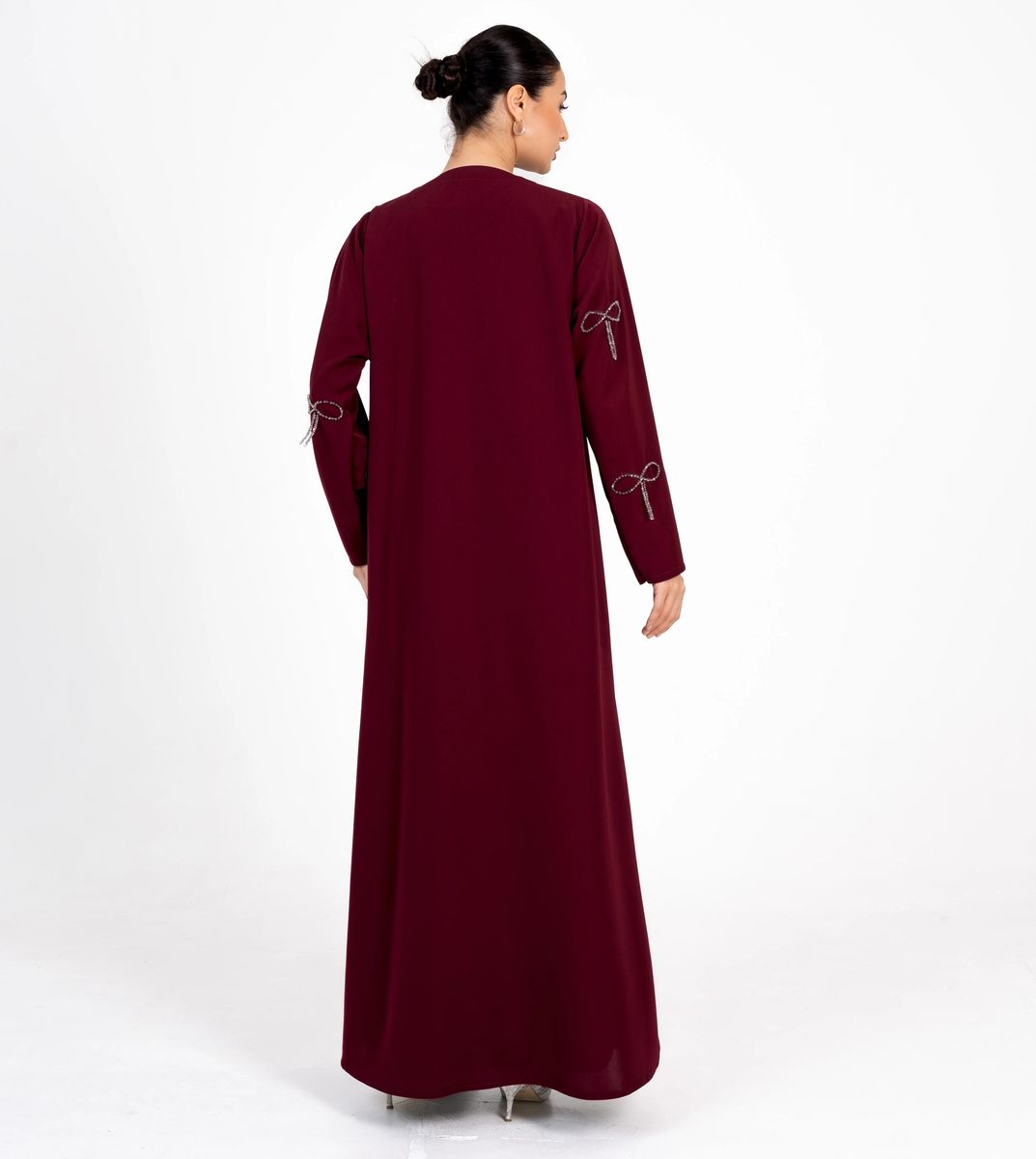 Abaya With Fionka Embroidery With Wide Sleeves - Burgundy Rosette Abaya - Women's Abayas 2