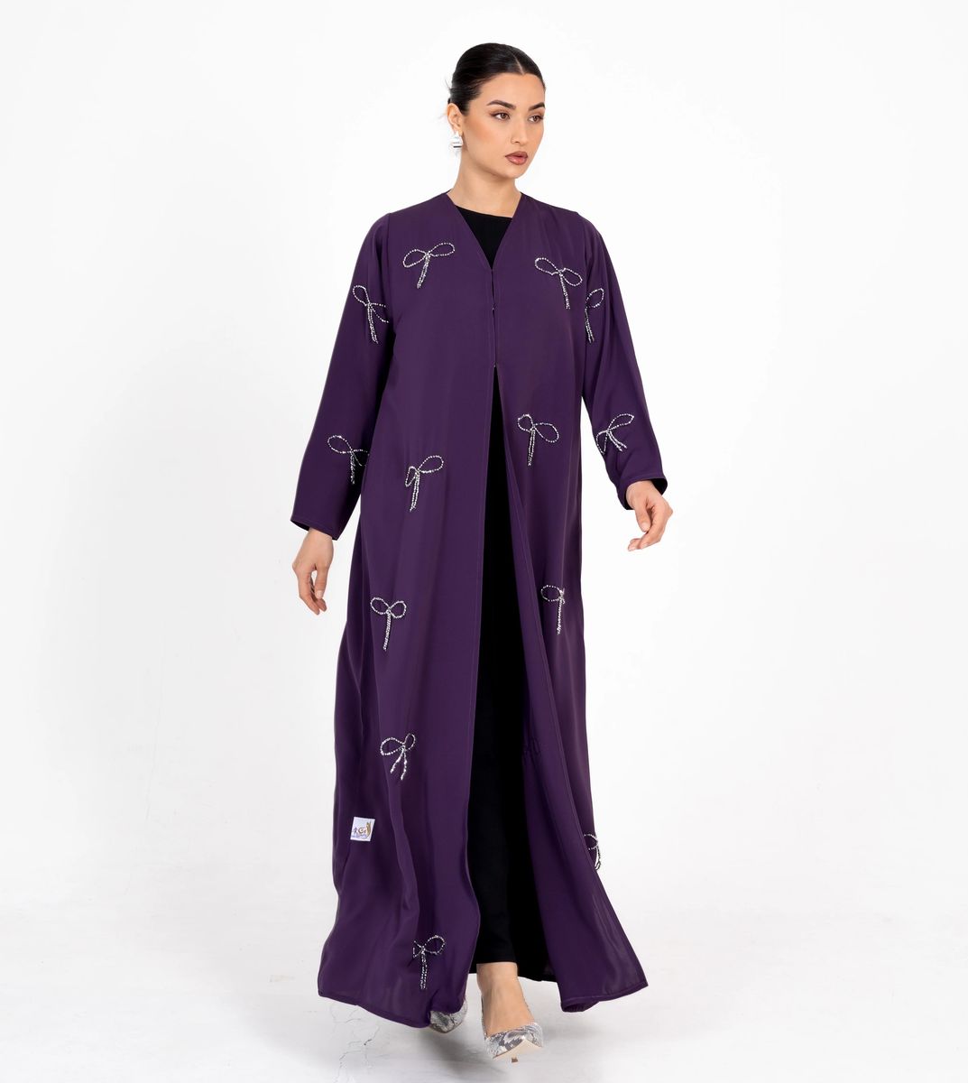 Abaya With Fionka Embroidery With Wide Sleeves - Purple Abaya With Fionka Embroidery With Wide Sleeves - Purple