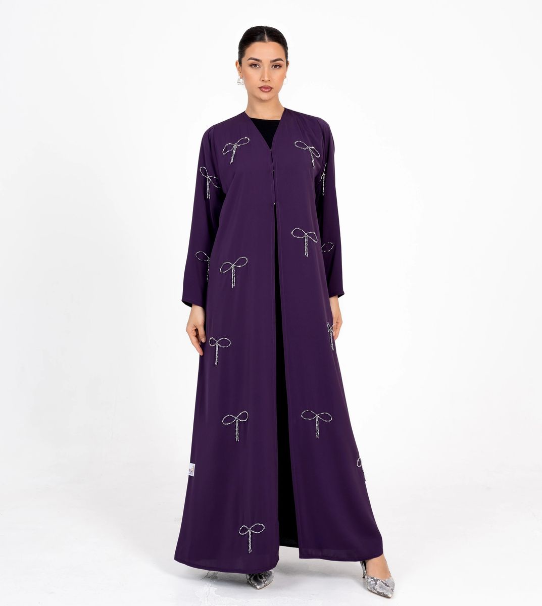 Abaya With Fionka Embroidery With Wide Sleeves - Purple Rosette Abaya - Women's Abayas 10
