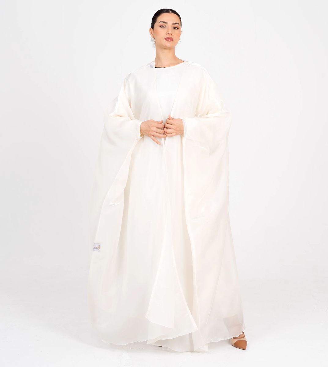 Off White Bisht Abaya Set - 2 Piece Rosette Abaya - Women's Abayas 11