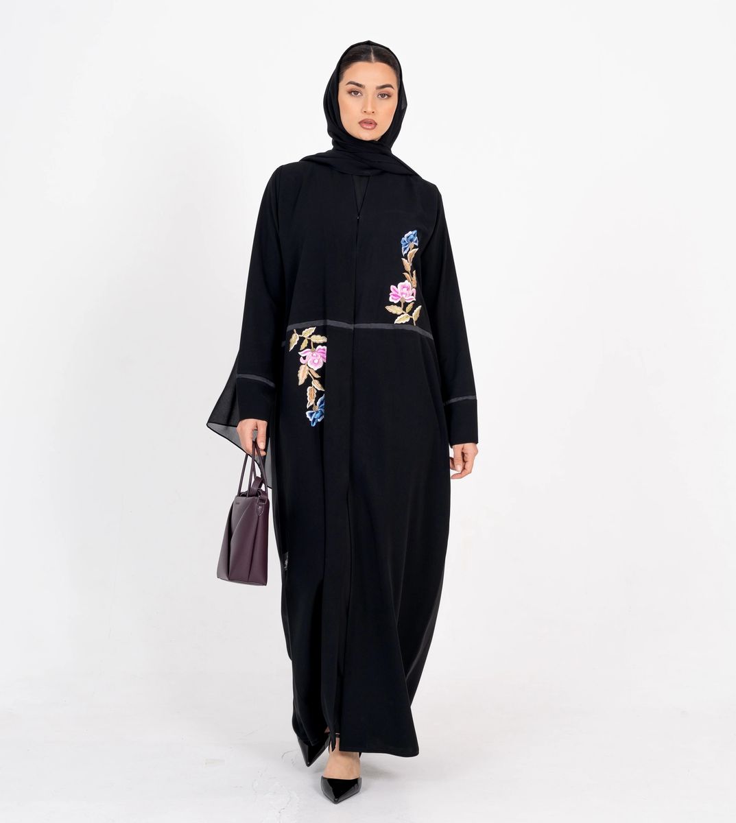 Embellished Abaya With Flowers Embroidery Rosette Abaya - Women's Abayas 3