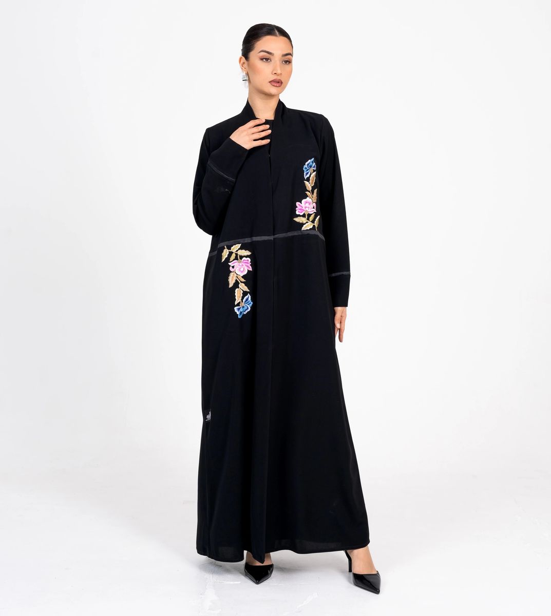 Embellished Abaya With Flowers Embroidery Rosette Abaya - Women's Abayas 4