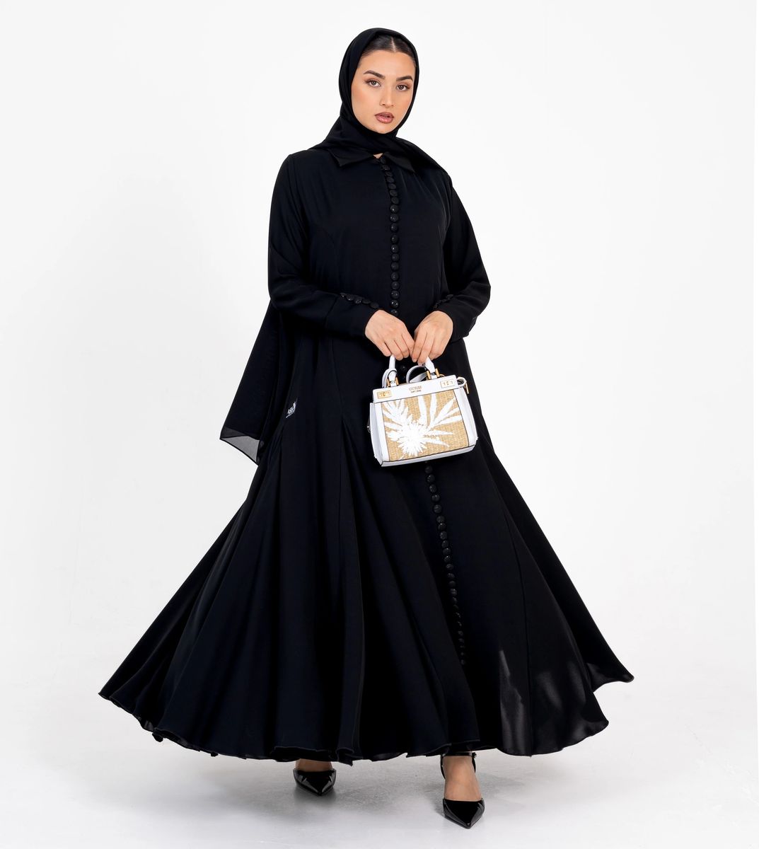 French Abaya With Button Style Rosette Abaya - Women's Abayas 11