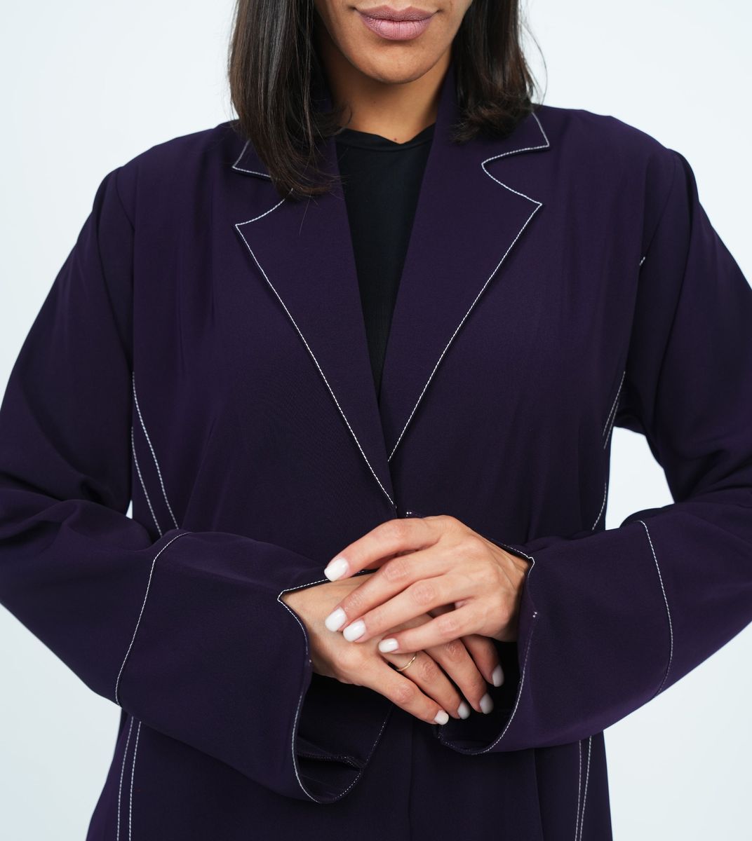 Elegant Embroidered Blazer Abaya - Purple