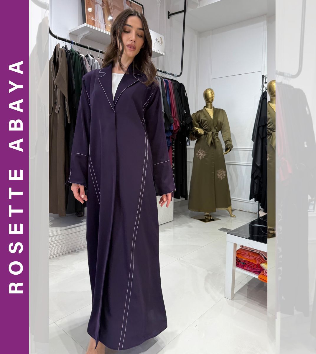 Elegant Embroidered Blazer Abaya - Purple