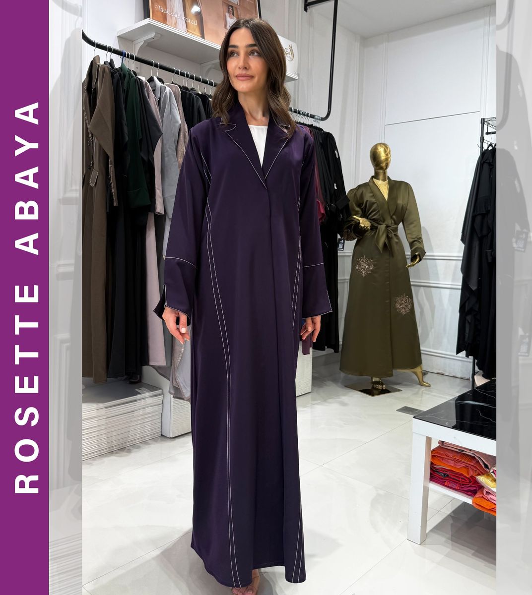 Elegant Embroidered Blazer Abaya - Purple