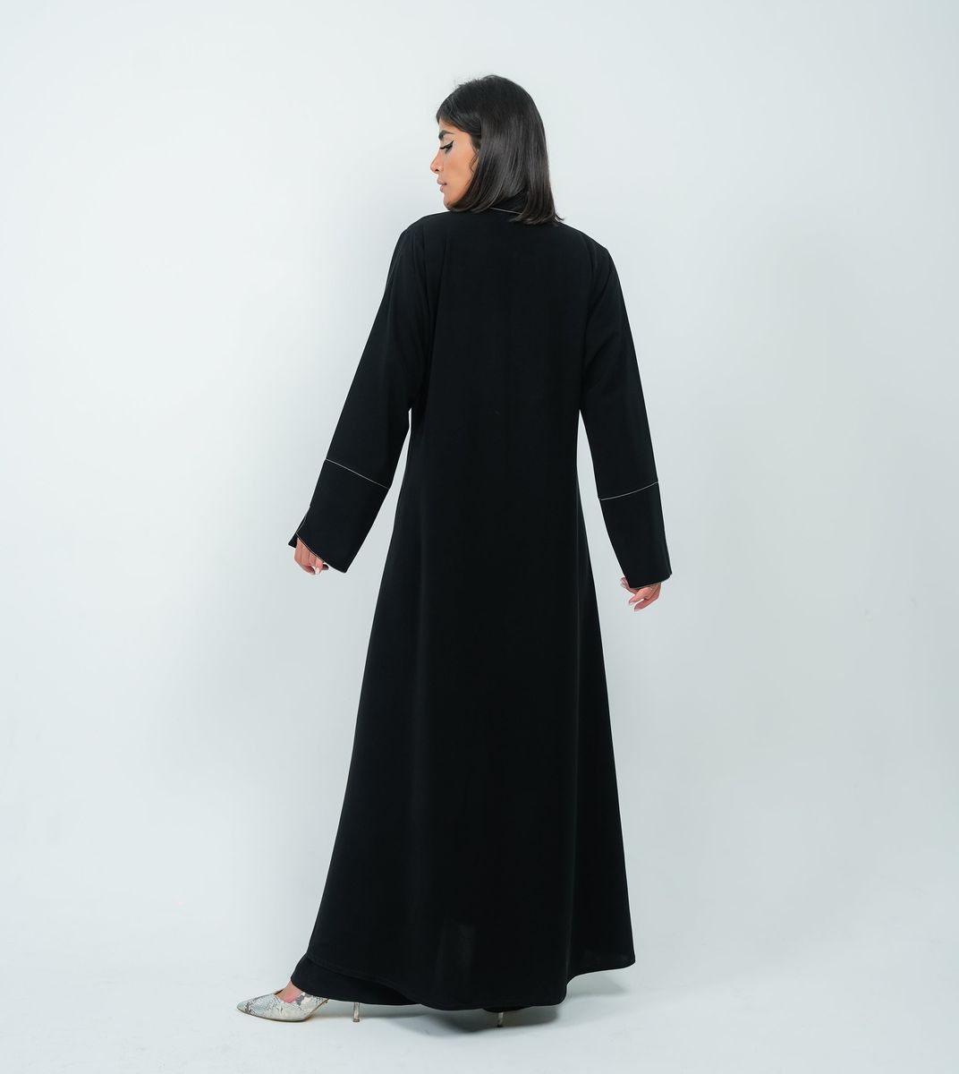Elegant Embroidered Blazer Abaya - Black