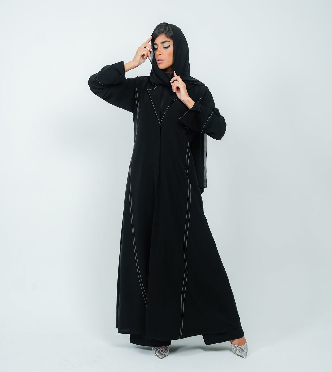Elegant Embroidered Blazer Abaya - Black